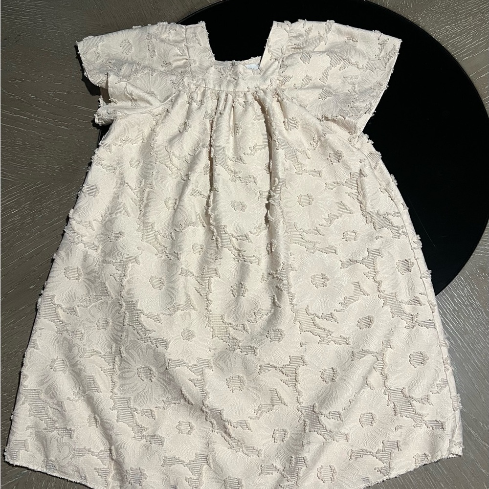 Zara Cream Floral Textured Casual Dress